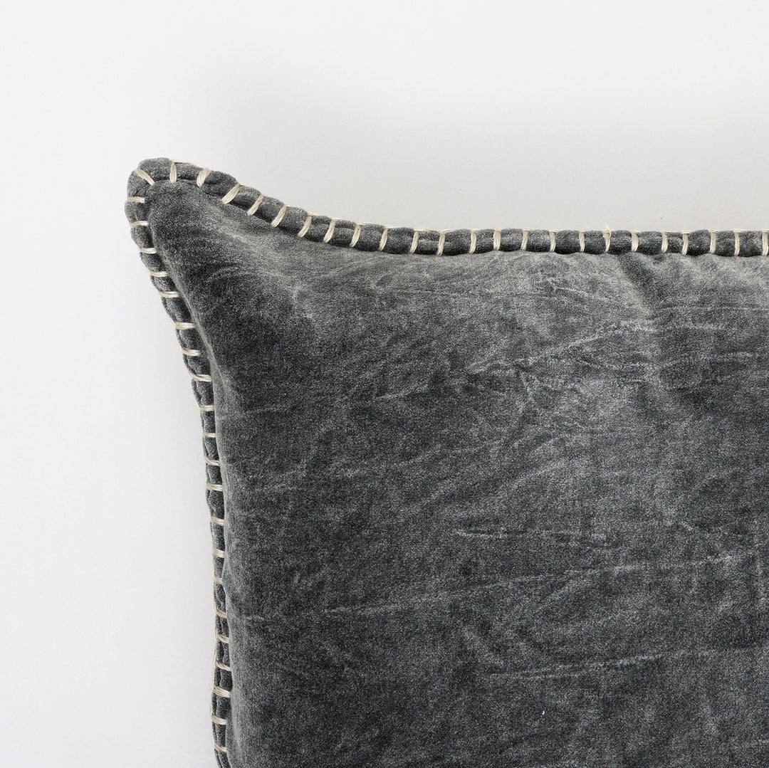 Stonewashed Cotton Velvet Throw Pillow with Decorative Handstitched Edges- 18" x 18"