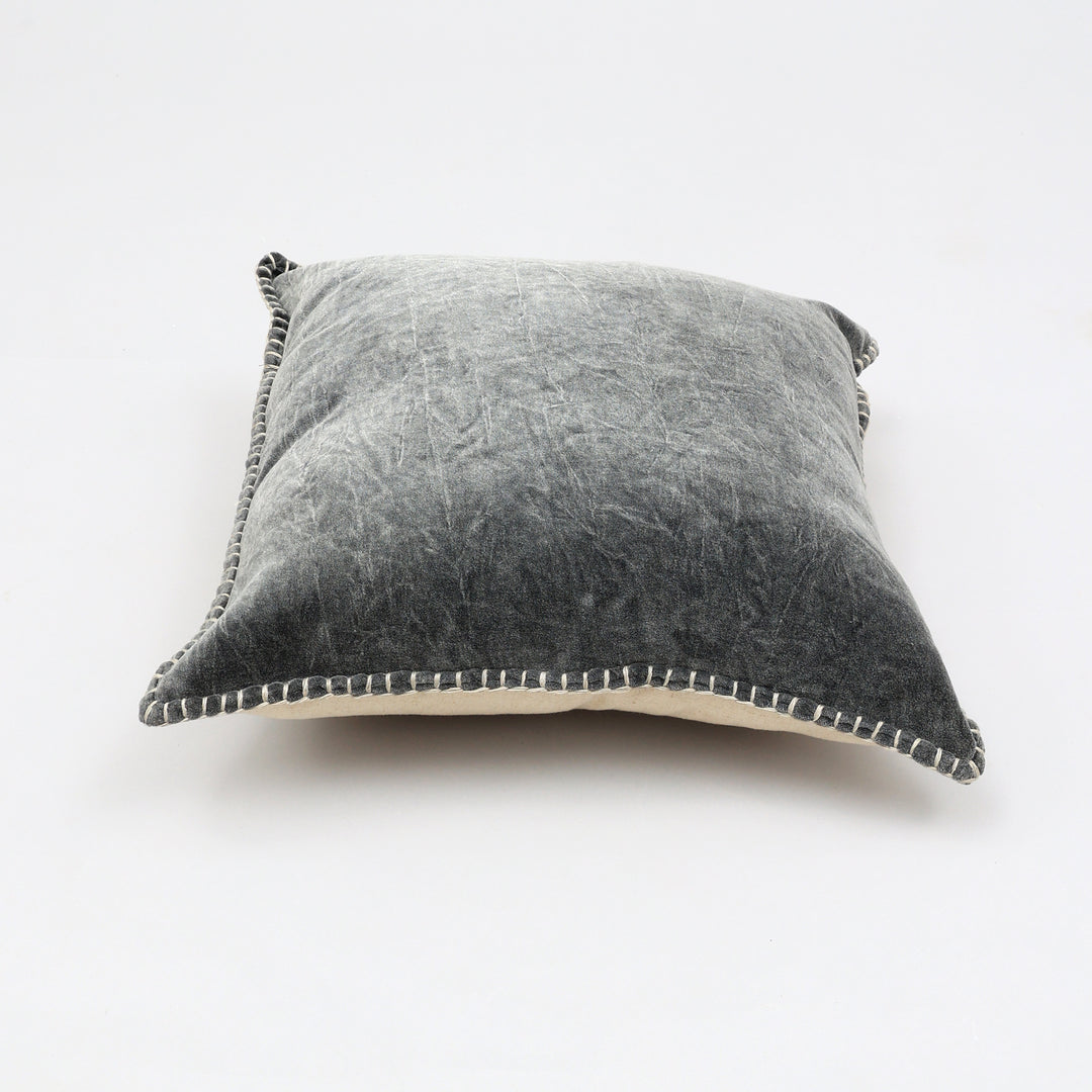 Stonewashed Cotton Velvet Throw Pillow with Decorative Handstitched Edges- 18" x 18"