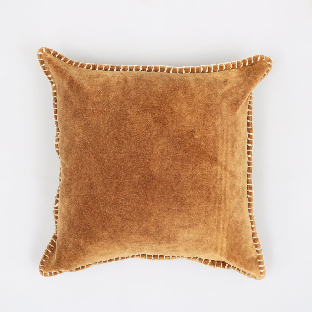 Stonewashed Cotton Velvet Throw Pillow with Decorative Handstitched Edges- 18" x 18"