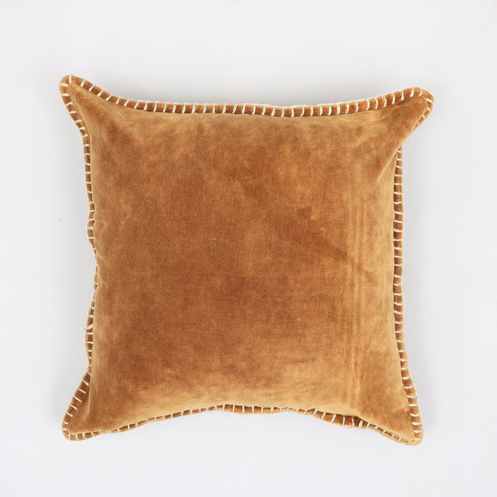 Stonewashed Cotton Velvet Throw Pillow with Decorative Handstitched Edges- 18" x 18"