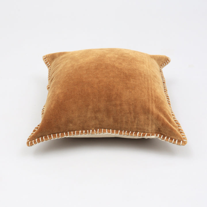Stonewashed Cotton Velvet Throw Pillow with Decorative Handstitched Edges- 18" x 18"