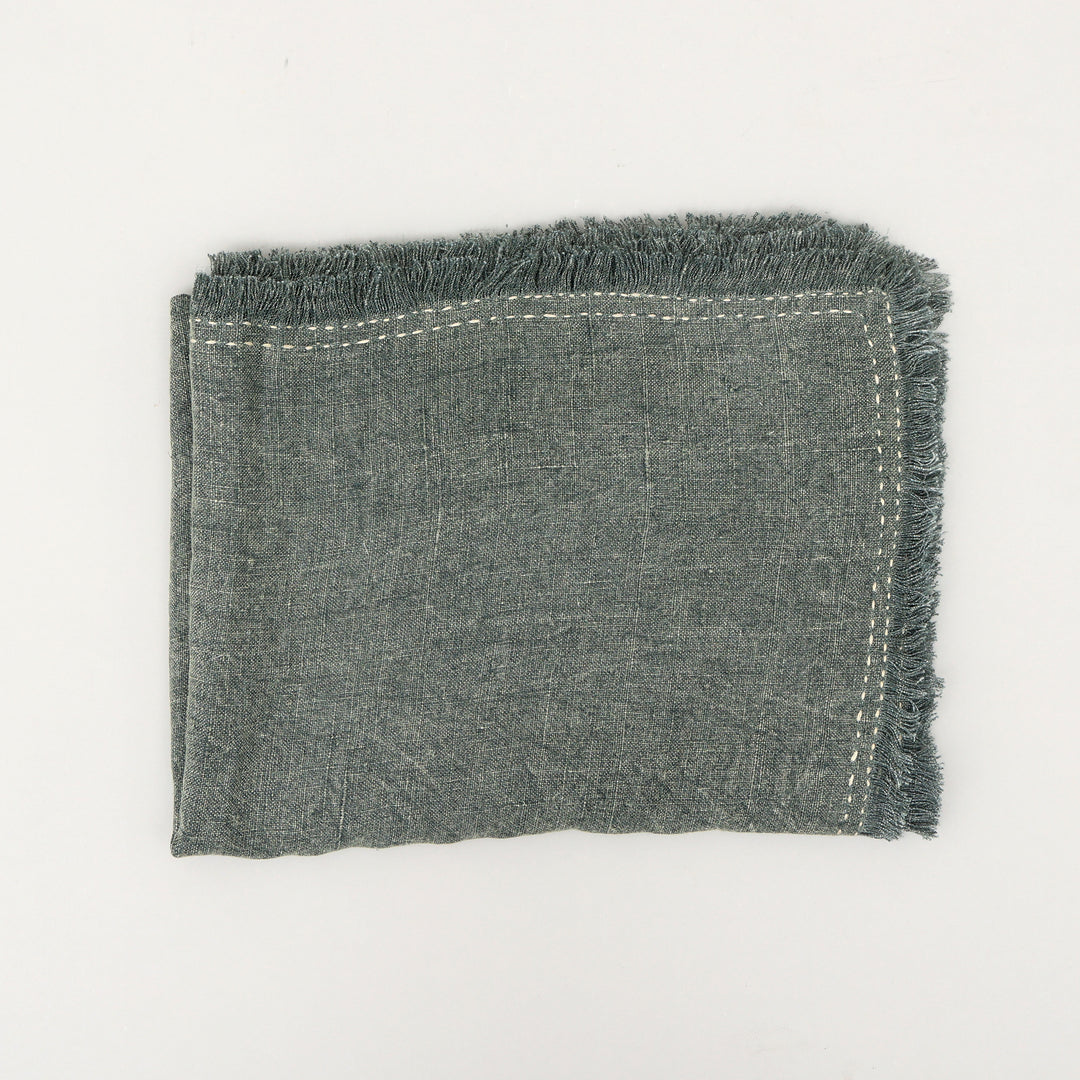 Stonewashed Linen Woven Throw Blanket with Fringe – 52" x 68"