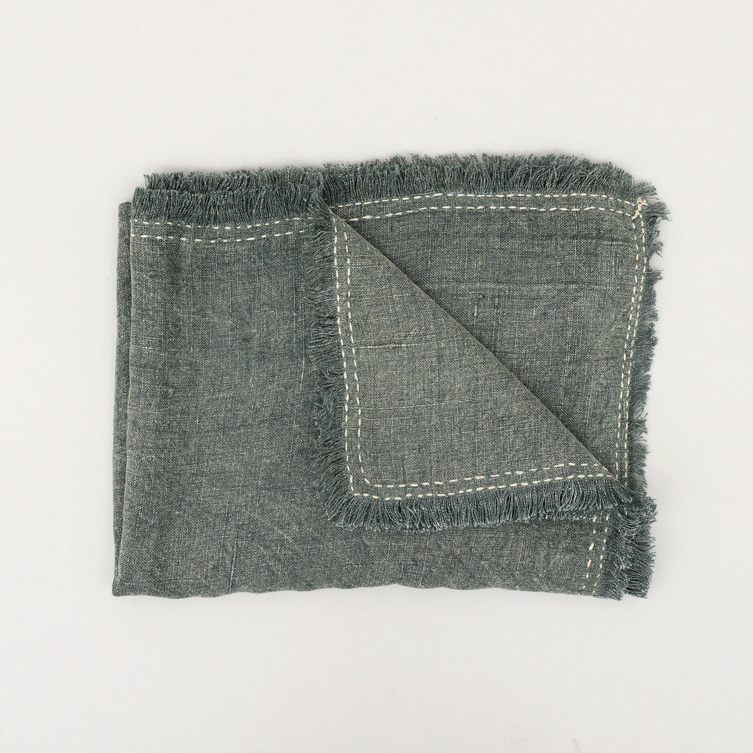 Stonewashed Linen Woven Throw Blanket with Fringe – 52" x 68"