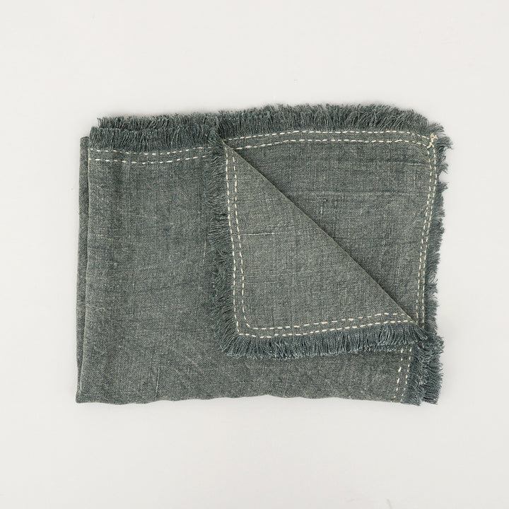 Stonewashed Linen Woven Throw Blanket with Fringe – 52" x 68"