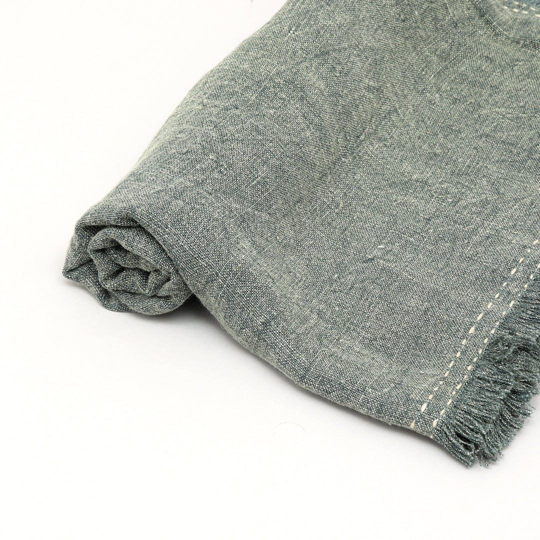 Stonewashed Linen Woven Throw Blanket with Fringe – 52" x 68"