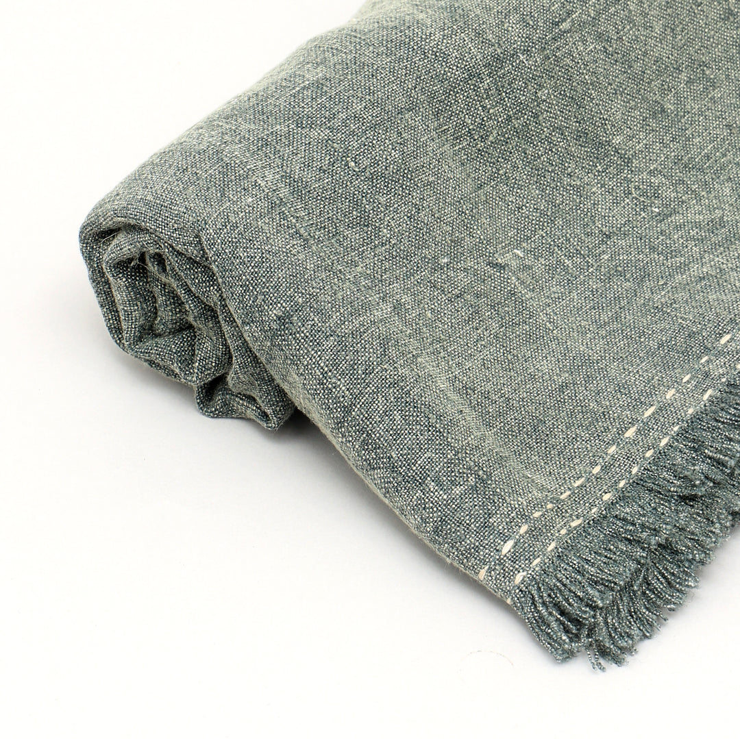 Stonewashed Linen Woven Throw Blanket with Fringe – 52" x 68"