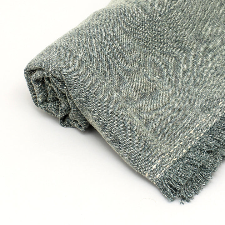 Stonewashed Linen Woven Throw Blanket with Fringe – 52" x 68"