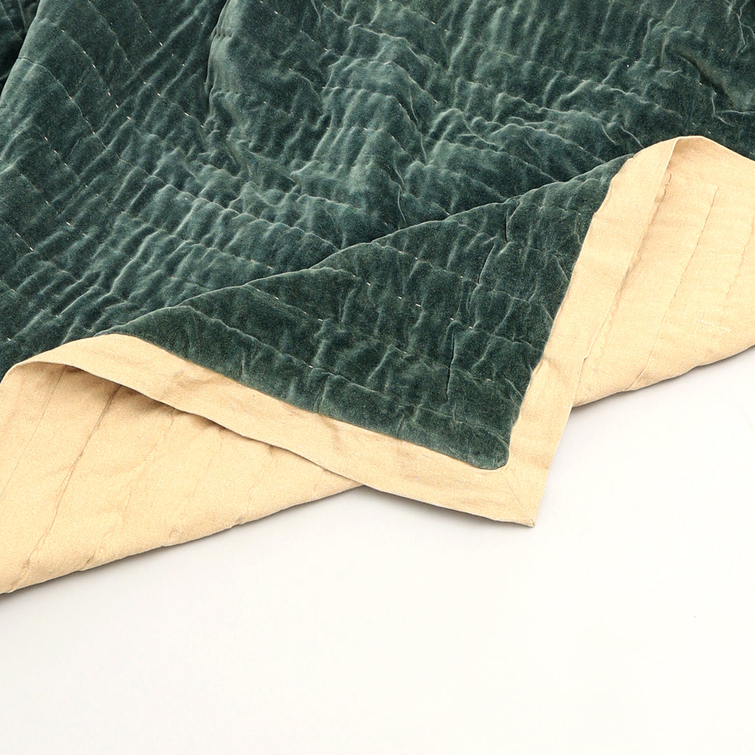 Cotton Velvet Stonewashed Hand Quilted Bedspread with Flanges - 88" x 92"