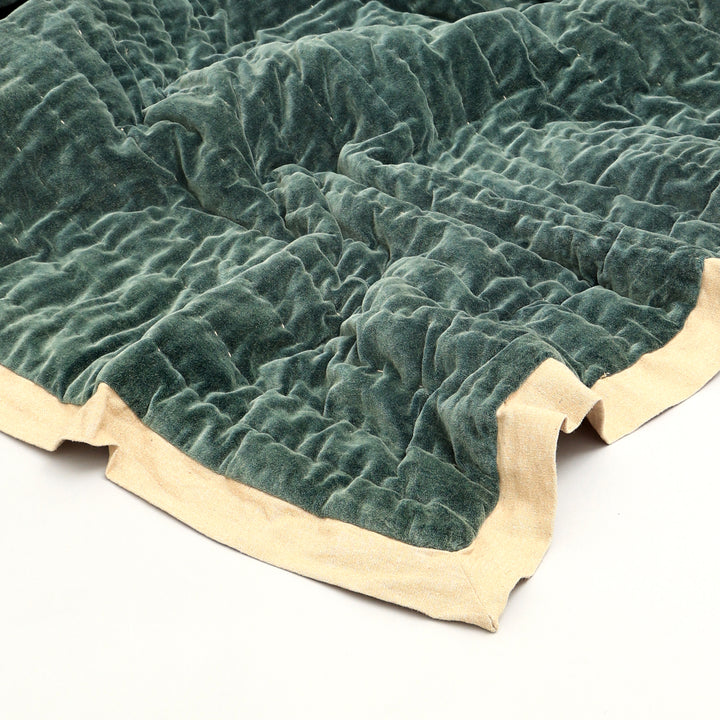 Cotton Velvet Stonewashed Hand Quilted Bedspread with Flanges - 88" x 92"