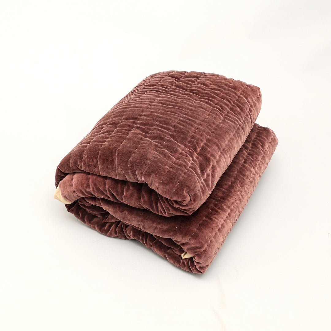 Cotton Velvet Stonewashed Hand Quilted Bedspread with Flanges - 88" x 92"