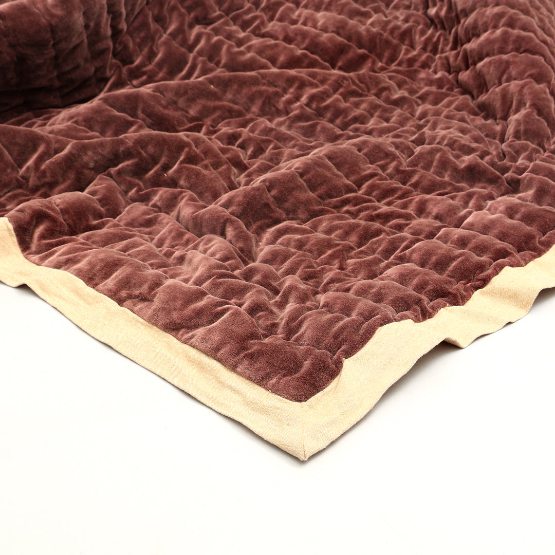 Cotton Velvet Stonewashed Hand Quilted Bedspread with Flanges - 88" x 92"