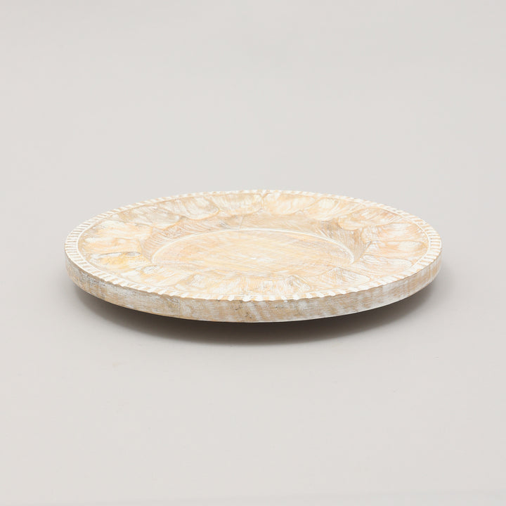 Handcrafted 13" Wood White Charger Plate| Wooden Dinning Placemat|Artisan Wood Tableware