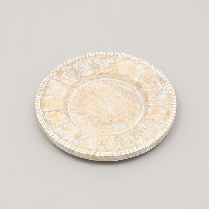 Handcrafted 13" Wood White Charger Plate| Wooden Dinning Placemat|Artisan Wood Tableware