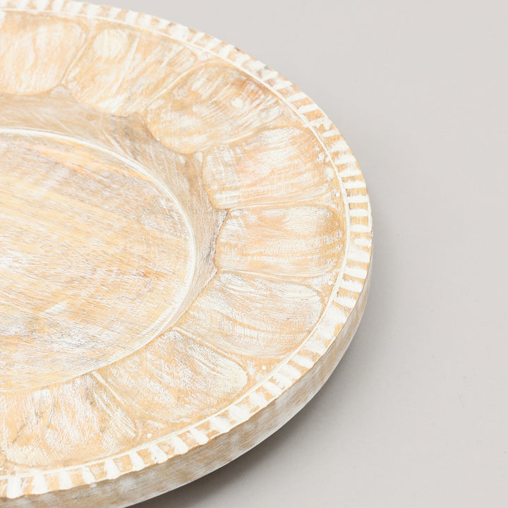 Handcrafted 13" Wood White Charger Plate| Wooden Dinning Placemat|Artisan Wood Tableware