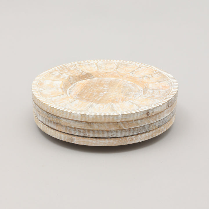 Handcrafted 13" Wood White Charger Plate| Wooden Dinning Placemat|Artisan Wood Tableware