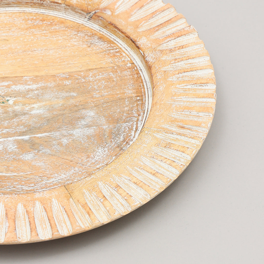 Handcrafted 13" Wood White Charger Plate| Wooden Dinning Placemat|Artisan Wood Tableware-White