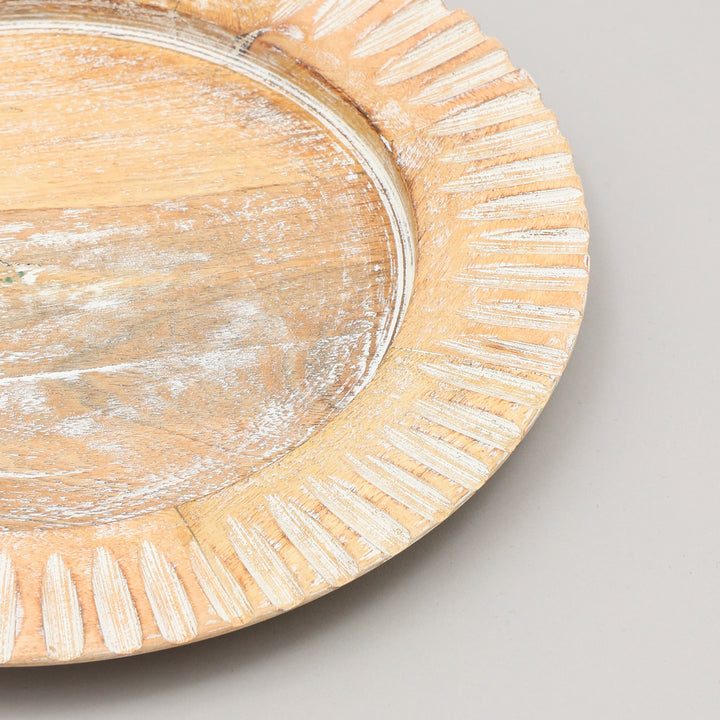 Handcrafted 13" Wood White Charger Plate| Wooden Dinning Placemat|Artisan Wood Tableware-White