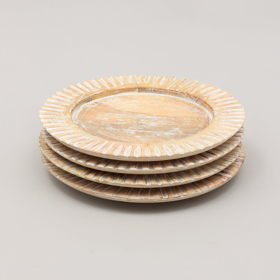 Handcrafted 13" Wood White Charger Plate| Wooden Dinning Placemat|Artisan Wood Tableware-White