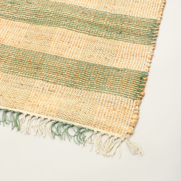 Artisan Hand Woven Jute & Cotton Green Plaid Rug