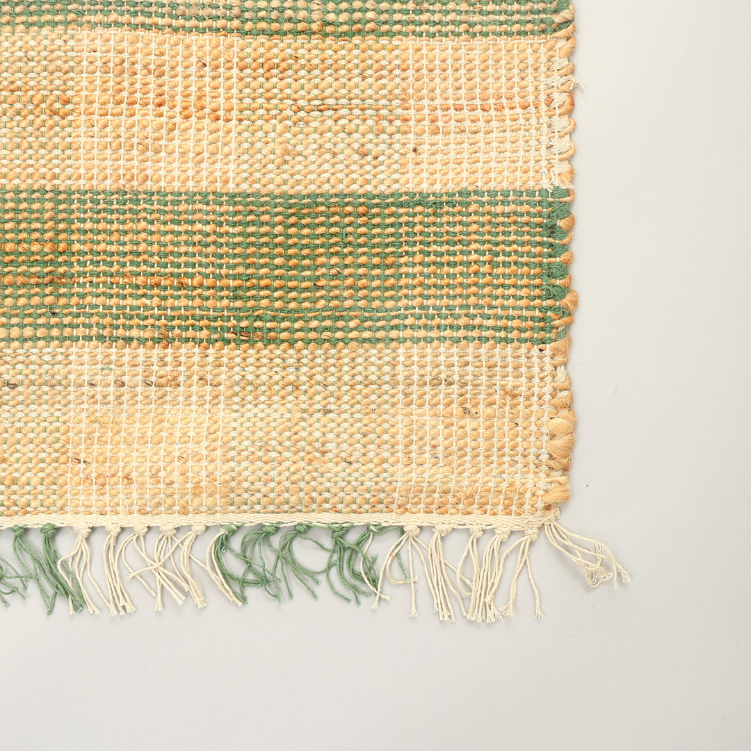 Artisan Hand Woven Jute & Cotton Green Plaid Rug