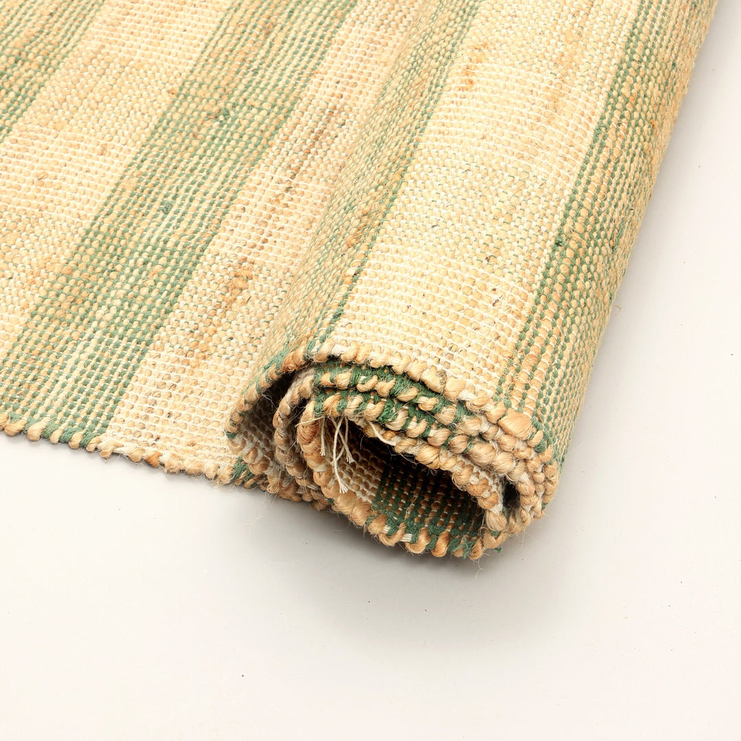 Artisan Hand Woven Jute & Cotton Green Plaid Rug