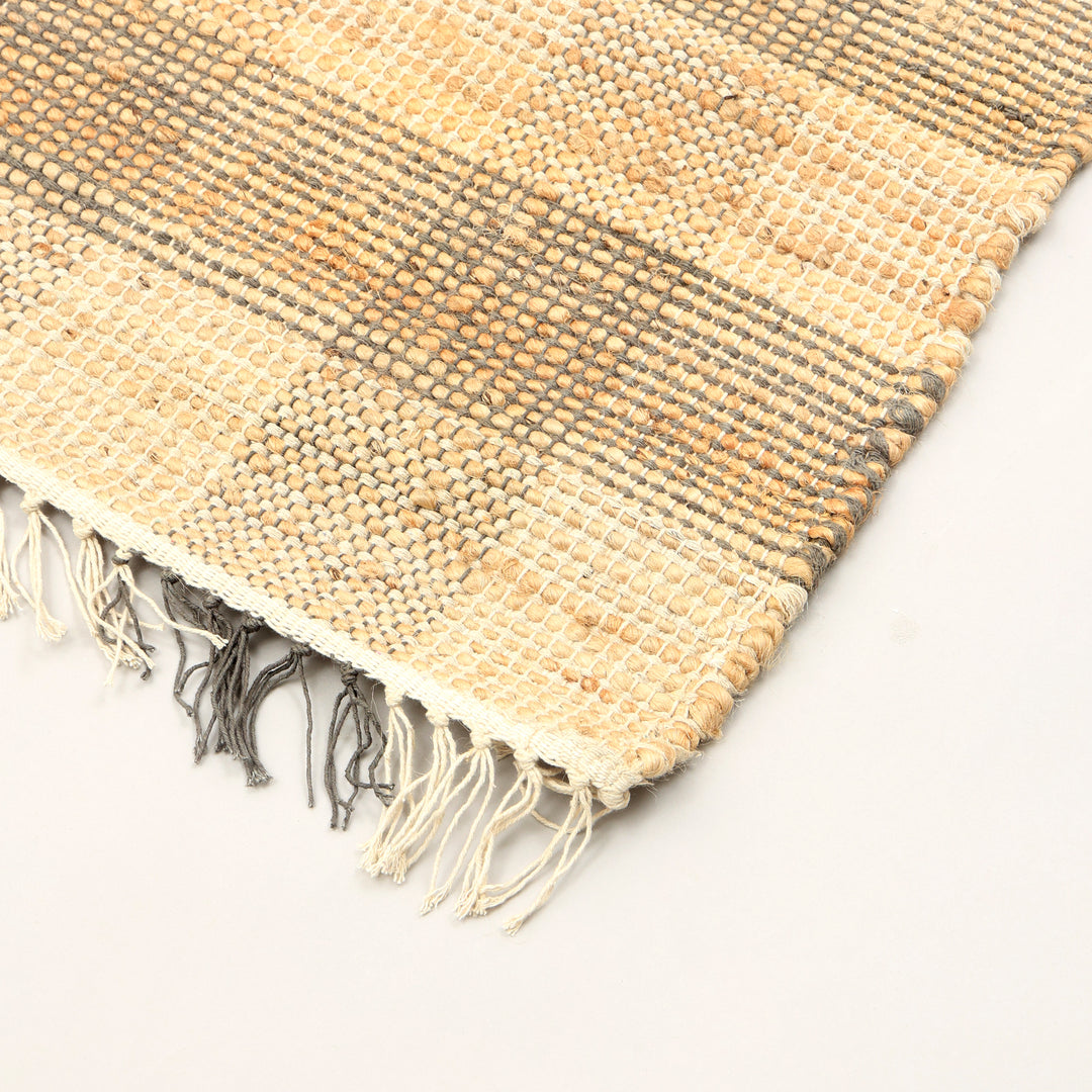 Artisan Hand Woven Jute & Cotton Grey Plaid Rug