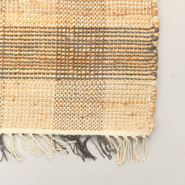 Artisan Hand Woven Jute & Cotton Grey Plaid Rug