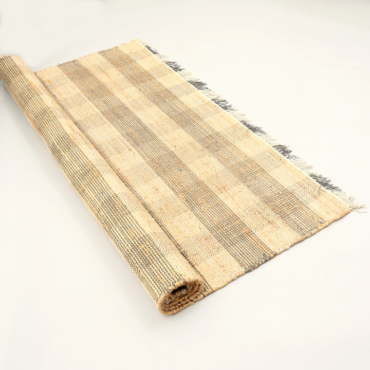 Artisan Hand Woven Jute & Cotton Grey Plaid Rug