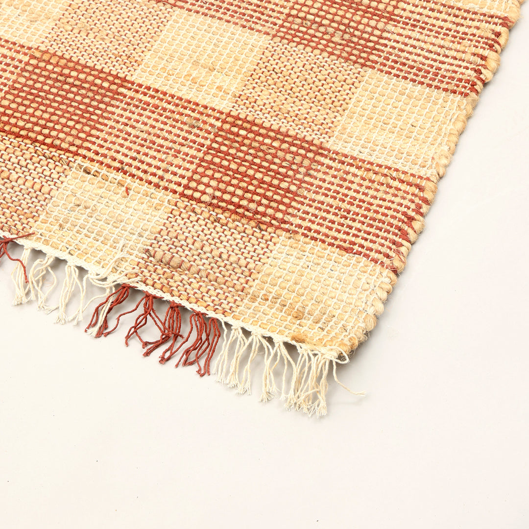 Artisan Hand Woven Jute & Cotton Brown Plaid Rug-5x7"