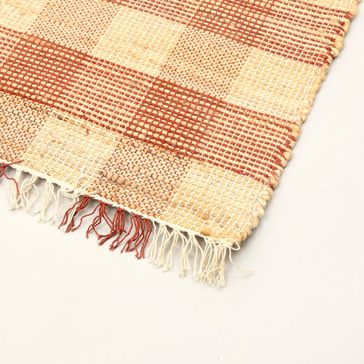 Artisan Hand Woven Jute & Cotton Brown Plaid Rug-5x7"