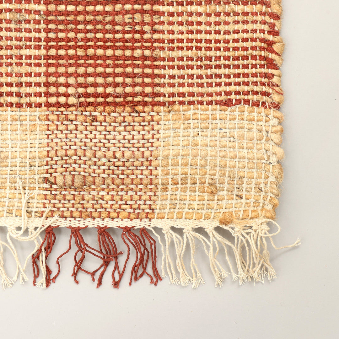 Artisan Hand Woven Jute & Cotton Brown Plaid Rug-5x7"