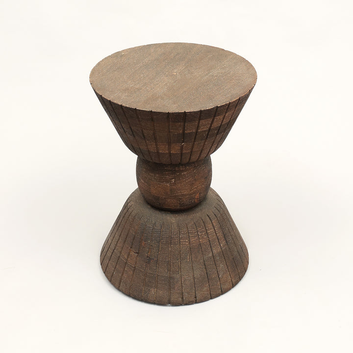 Handcrafted Pellet Drum Solid Wood End Table – 16" x 16" x 22"