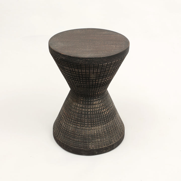 Handcrafted Drum-Shaped Solid Wood End Table – 16" x 16" x 22"