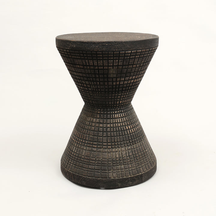 Handcrafted Drum-Shaped Solid Wood End Table – 16" x 16" x 22"