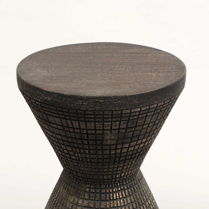 Handcrafted Drum-Shaped Solid Wood End Table – 16" x 16" x 22"