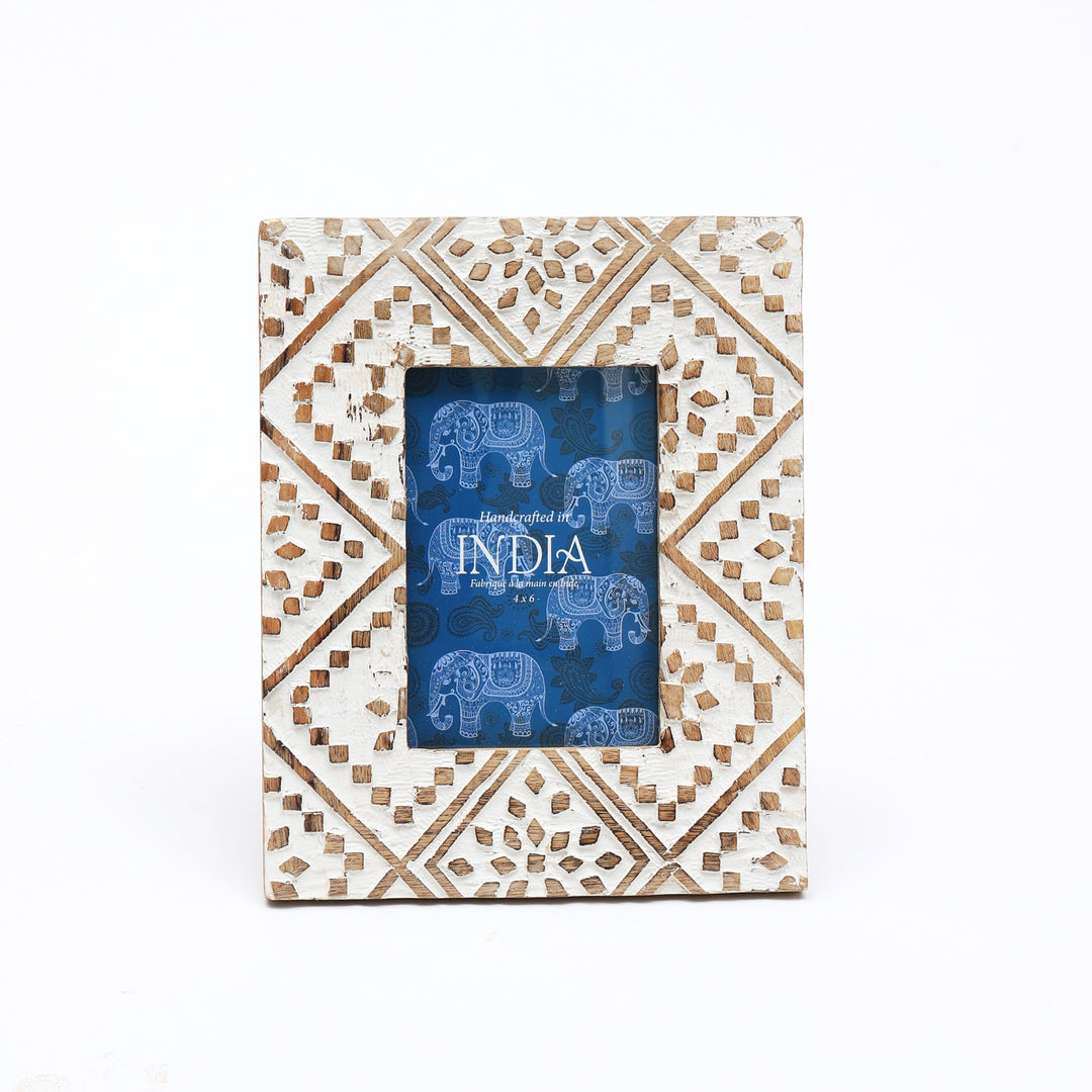 Decorative Photo Frame | Mango Wood | White - Elegant Design