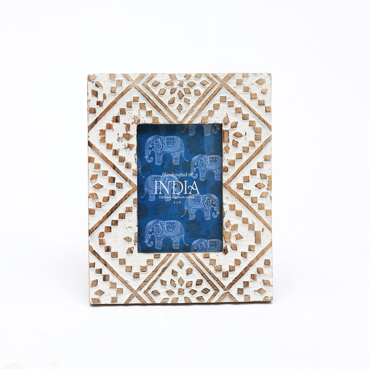 Decorative Photo Frame | Mango Wood | White - Elegant Design