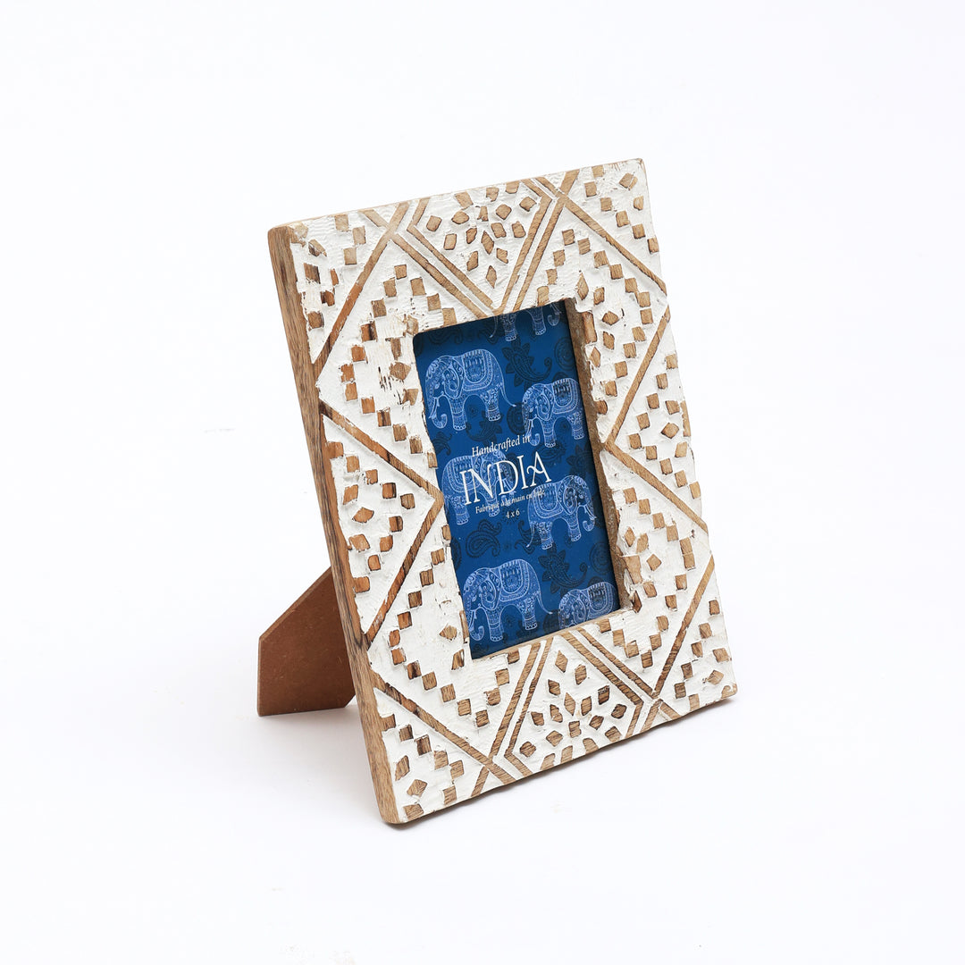 Decorative Photo Frame | Mango Wood | White - Elegant Design