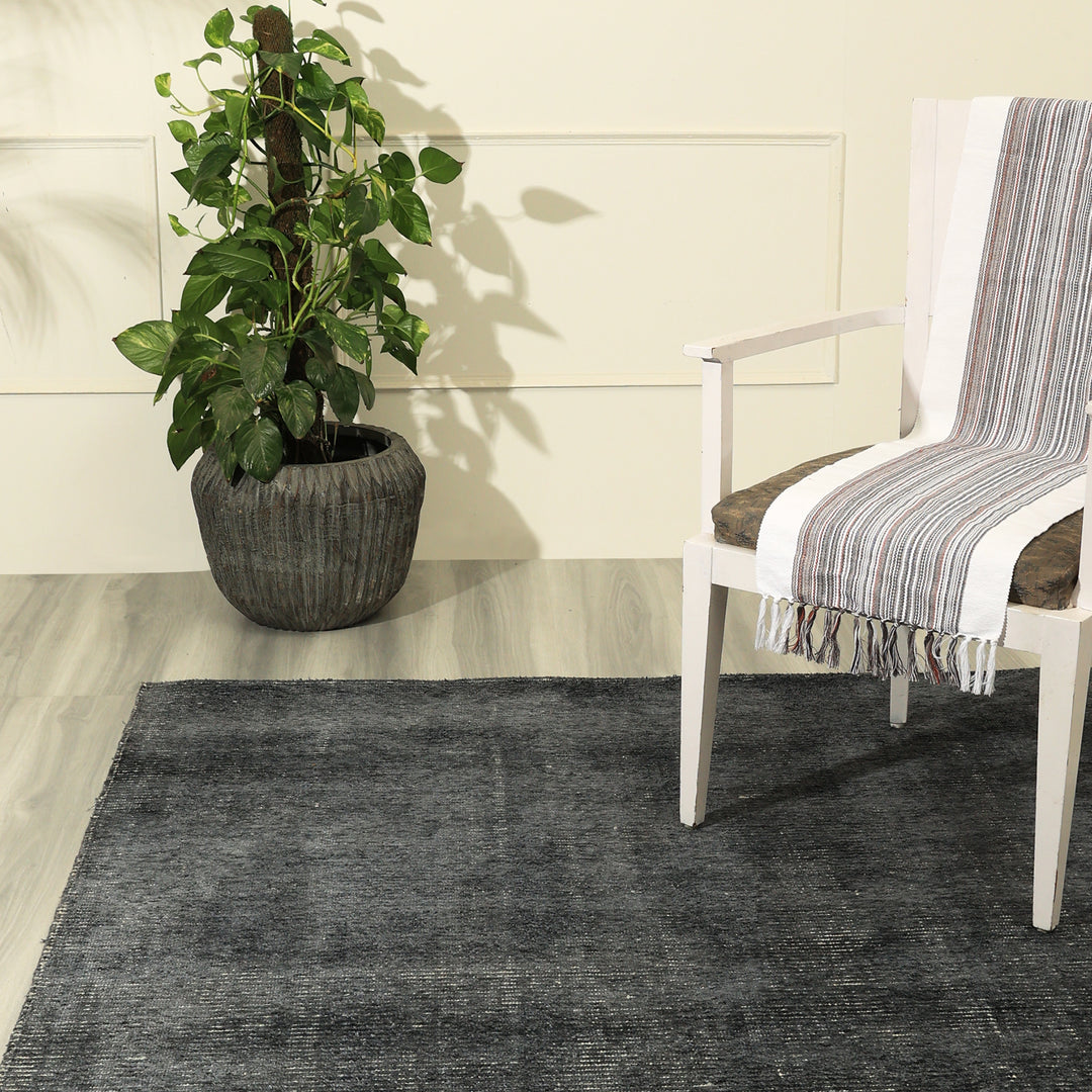 Area Rug | Charcoal Wool & Bamboo Silk Handloom Rug | 7mm