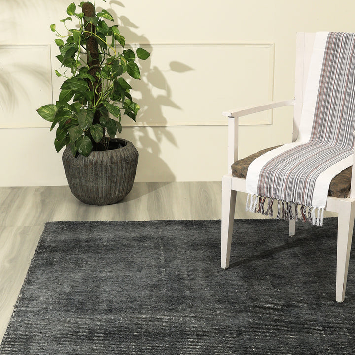 Area Rug | Charcoal Wool & Bamboo Silk Handloom Rug | 7mm
