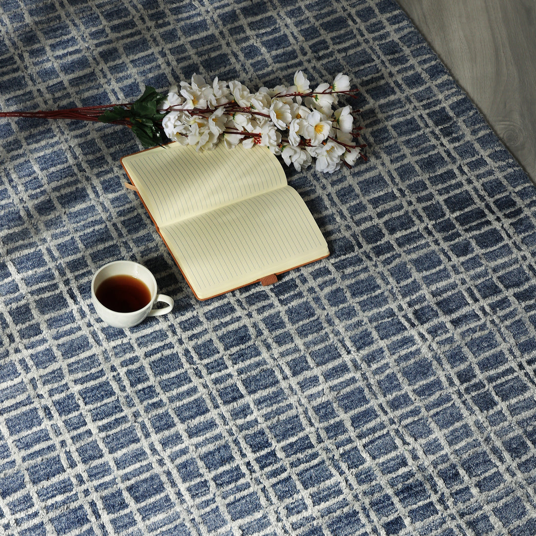 Area Rug | Light Blue Wool & Bamboo Silk Handloom Rug