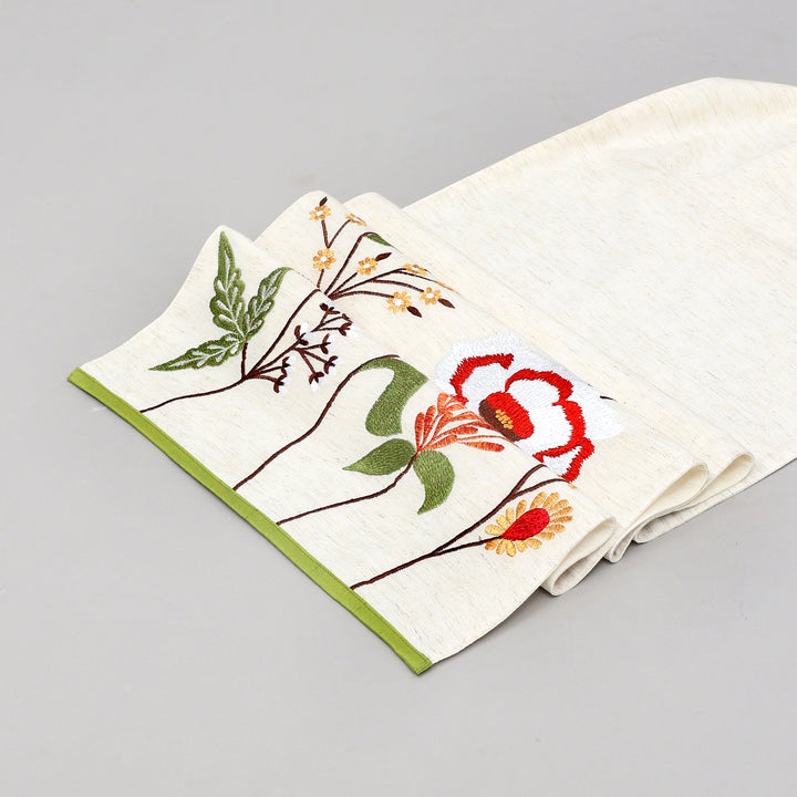 Peony Embroidered Table Runner 72 Inches Long for Dresser Home Dining Table Décor