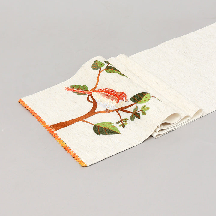 Bird Embroidered Table Runner 72 Inches Long for Dresser Home Dining Table Décor