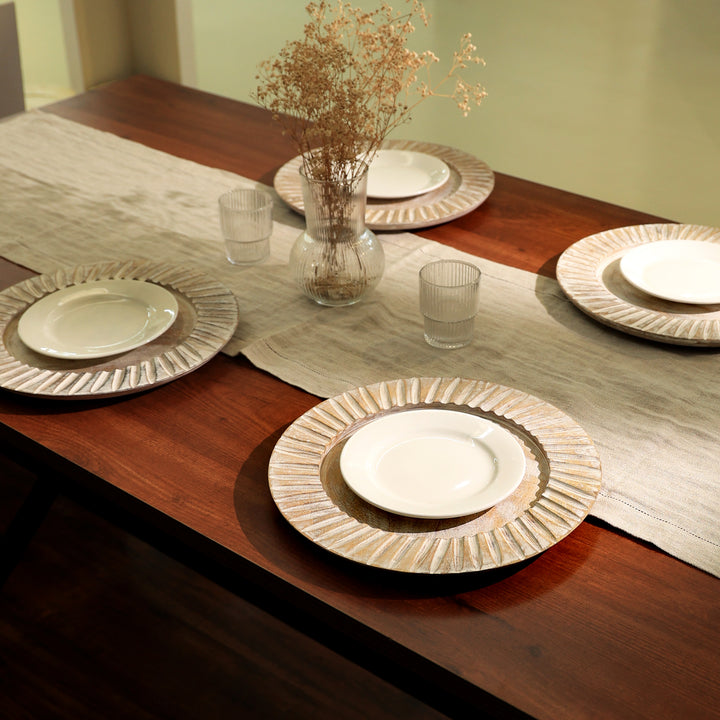 Handcrafted 13" Wood White Charger Plate| Wooden Dinning Placemat|Artisan Wood Tableware-White