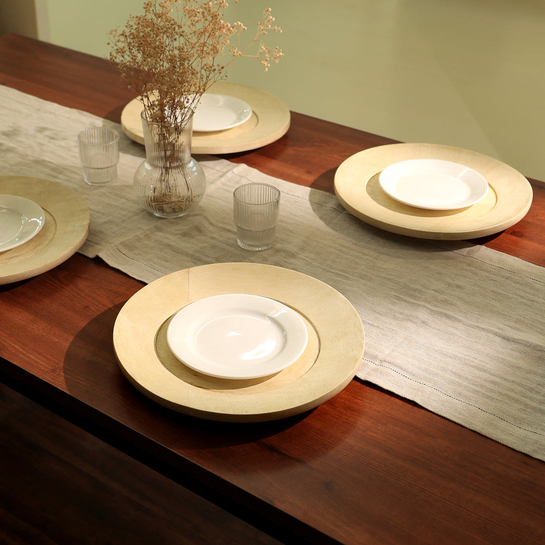 Handcrafted 13" Wood Charger Plate| Wooden Dinning Placemat|Artisan Wood Tableware-Beige
