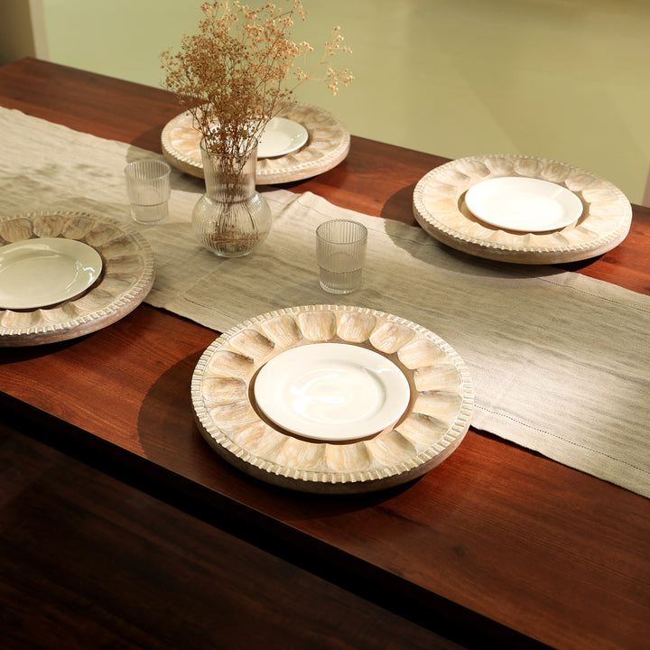 Handcrafted 13" Wood White Charger Plate| Wooden Dinning Placemat|Artisan Wood Tableware