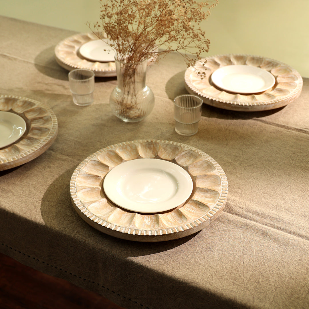 Handcrafted 13" Wood White Charger Plate| Wooden Dinning Placemat|Artisan Wood Tableware