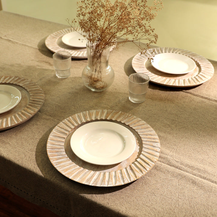Handcrafted 13" Wood White Charger Plate| Wooden Dinning Placemat|Artisan Wood Tableware-White