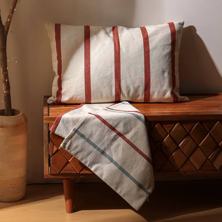 100% COTTON WOVEN STRIPE PILLOW.  16"X24