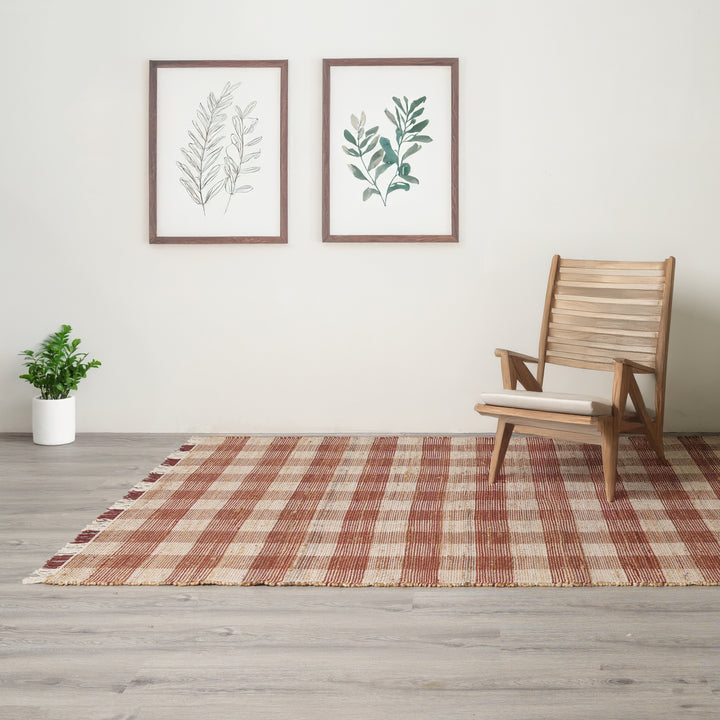 Artisan Hand Woven Jute & Cotton Brown Plaid Rug-5x7"